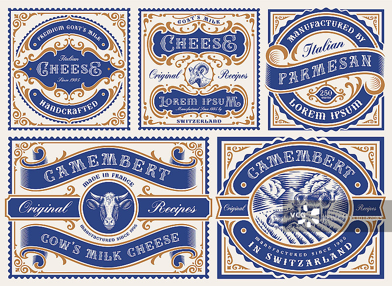 一组复古奶酪标签图片素材