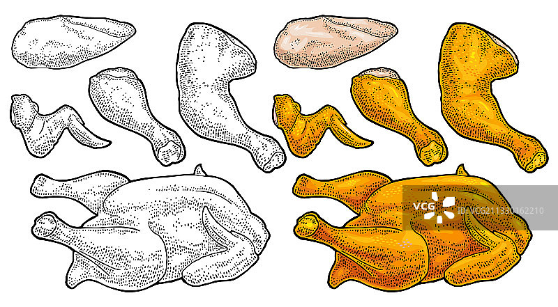 烤鸡局部：全鸡腿翅图片素材