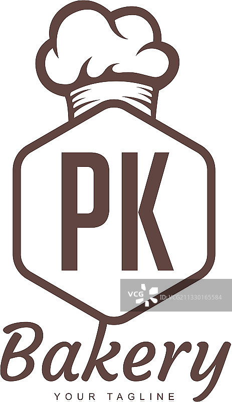 带有厨师图标的面包店PK字母标志设计图片素材