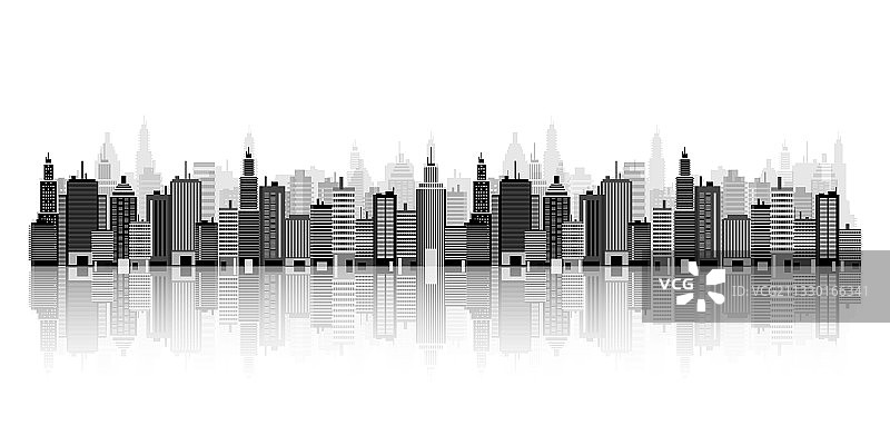 城市剪影、城市景观和城镇天际线套装图片素材