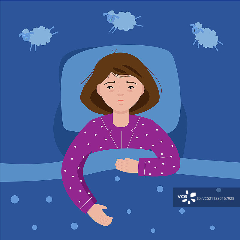 身穿睡衣的女孩躺在床上无法入睡图片素材