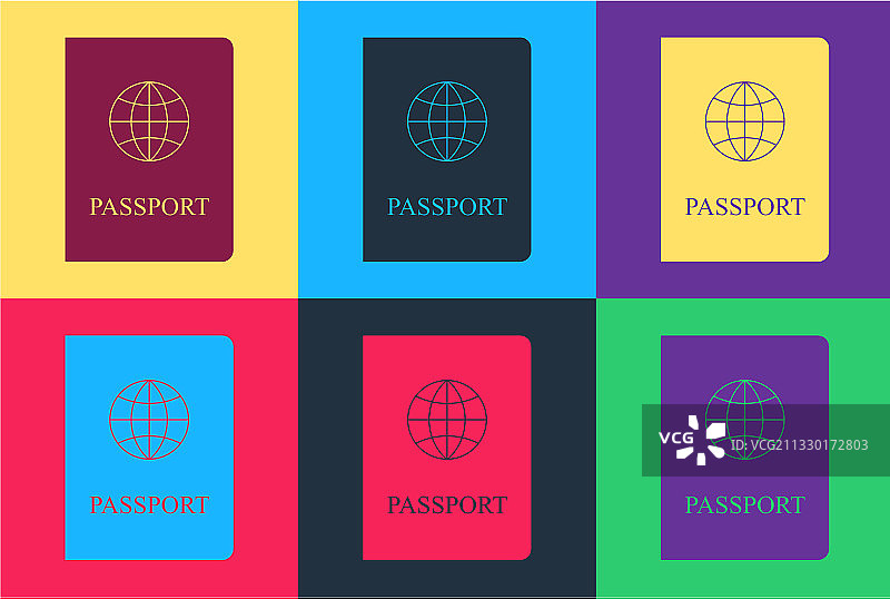 带有生物识别数据的波普艺术护照图标图片素材