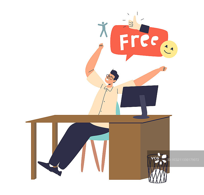 快乐的男办公室职员在工作场所欢呼图片素材