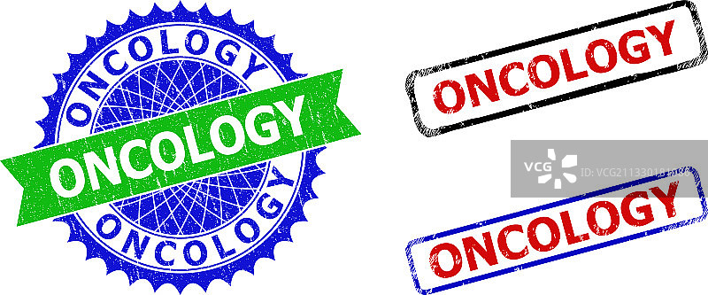 肿瘤学花结和矩形双色邮戳图片素材