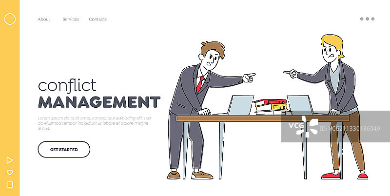 商人们争吵和打架的着陆页图片素材