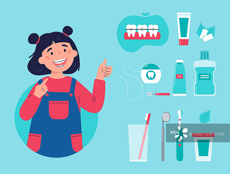 戴牙套的时尚女孩牙齿护理图片素材