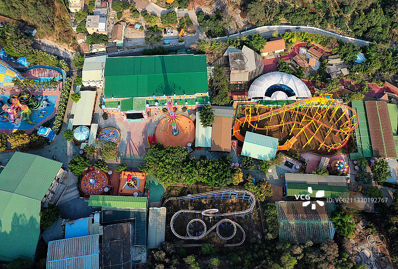 广东省东莞市常平镇隐贤山庄旅游风景区航拍图片素材