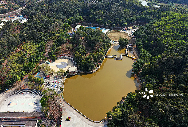 广东省东莞市塘厦镇崖山公园和碧桂园天麓山航拍图片素材