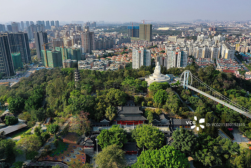 广东省东莞市常平镇隐贤山庄旅游风景区航拍图片素材