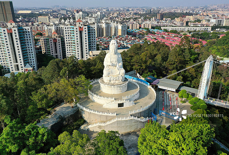 广东省东莞市常平镇隐贤山庄旅游风景区航拍图片素材