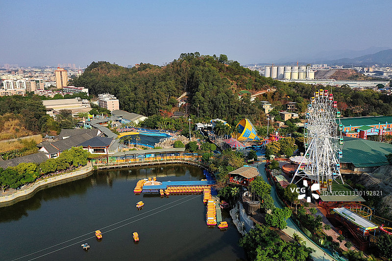 广东省东莞市常平镇隐贤山庄旅游风景区航拍图片素材