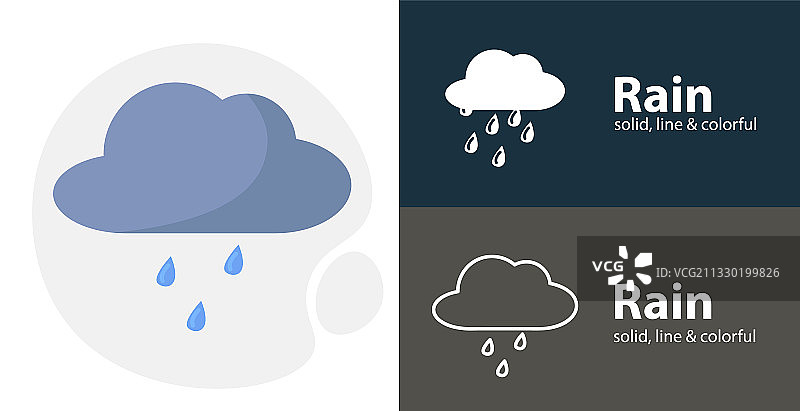 带雨云的扁平雨图标简笔画图片素材
