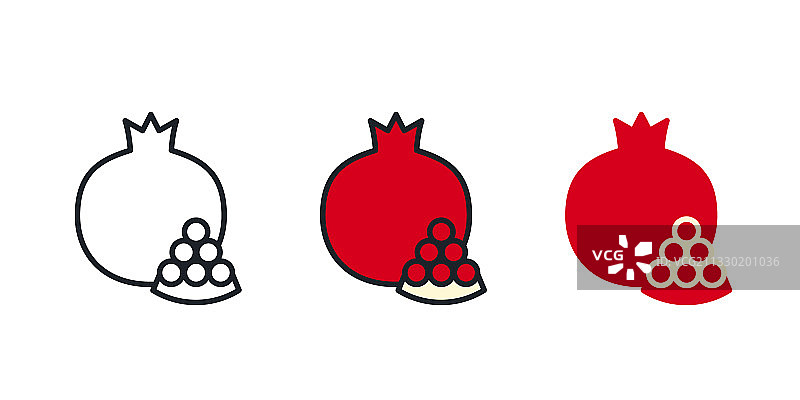 石榴籽线性彩色图标轮廓图片素材