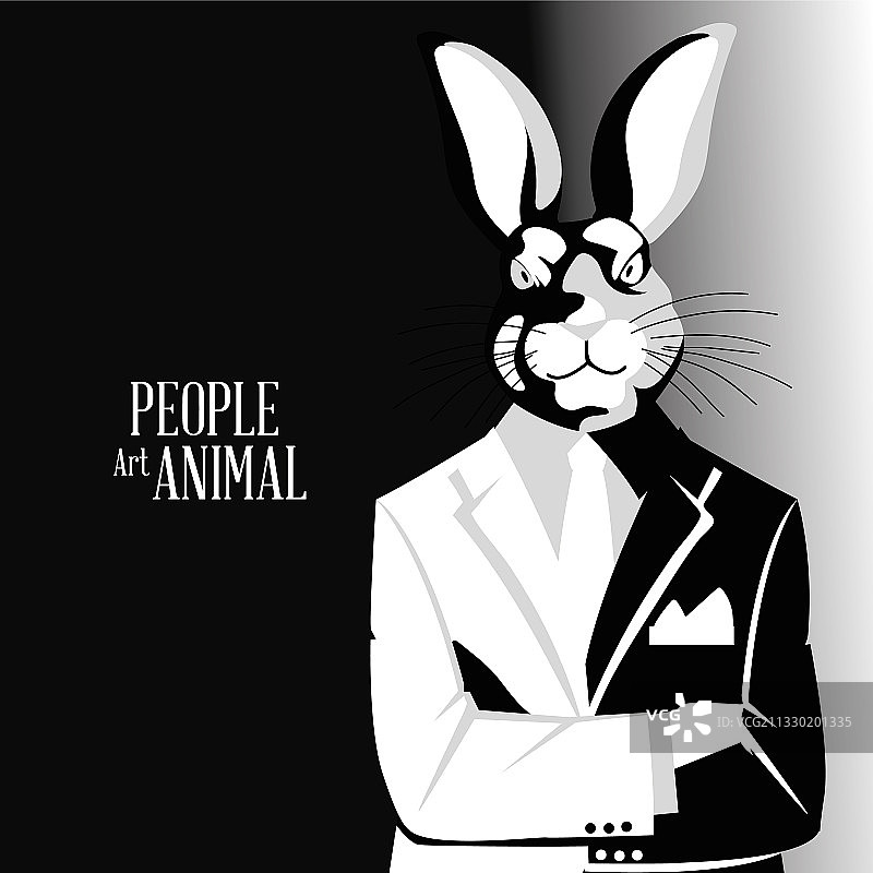 人们穿着西装的兔子艺术画像图片素材