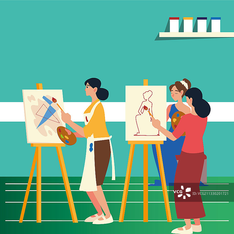 绘画课上女性创作抽象画图片素材