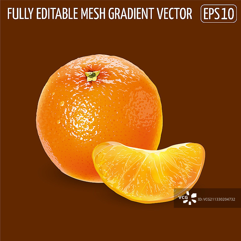 棕色背景上的完整橙子和剥皮切片图片素材
