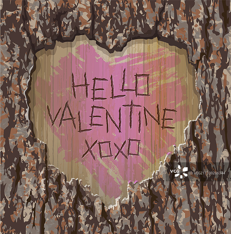 雕刻在树上的情人节爱心图片素材