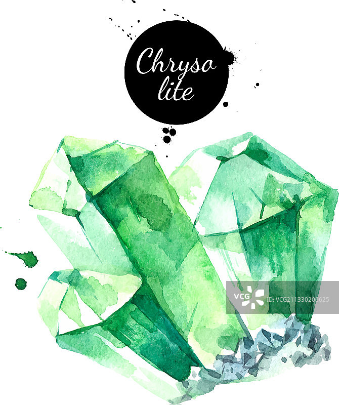 手绘水彩贵橄榄石宝石晶体图片素材