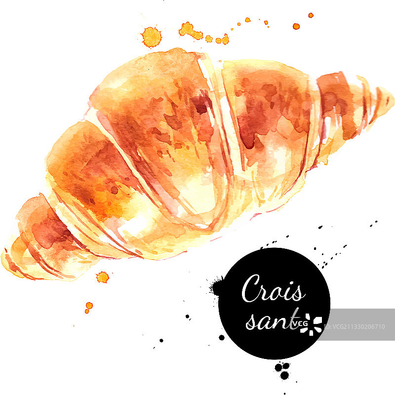 手绘水彩早餐羊角面包图片素材