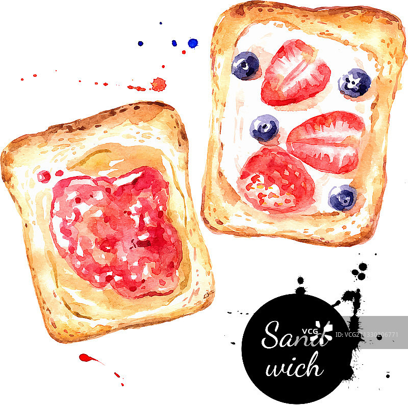 手绘水彩风早餐三明治图片素材
