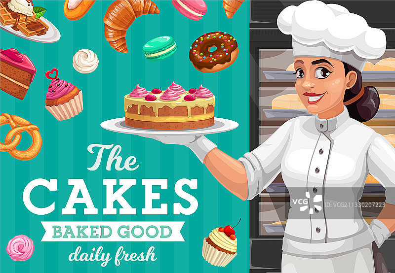 制作蛋糕、糕点和甜食的女面包师图片素材
