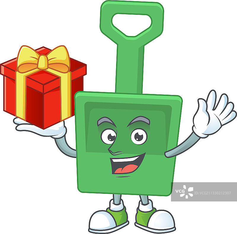 带红色礼品盒的绿色沙滩桶卡通图片素材