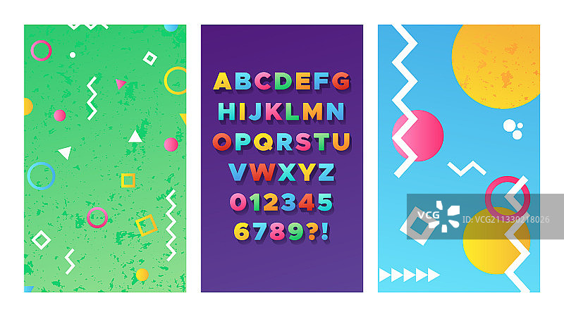 明亮字母彩色孟菲斯海报90-80图片素材