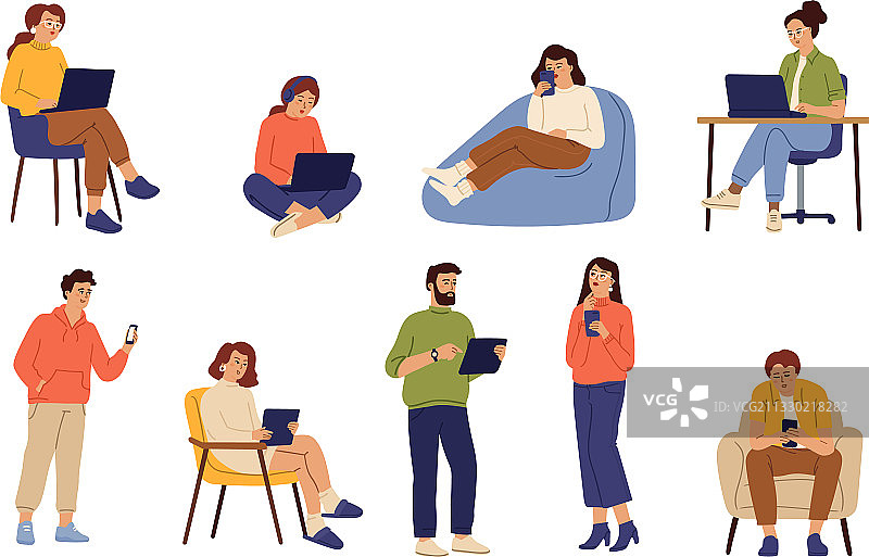 人们在线聊天，微笑的人用手机图片素材