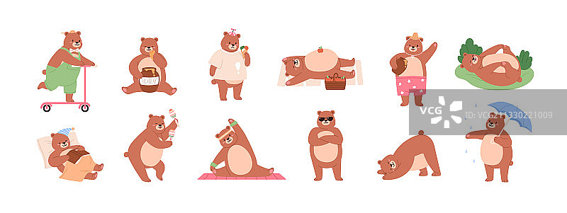 骑滑板车的趣味熊角色图片素材