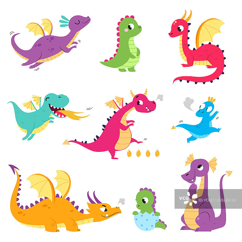 可爱彩色小龙宝宝套装图片素材