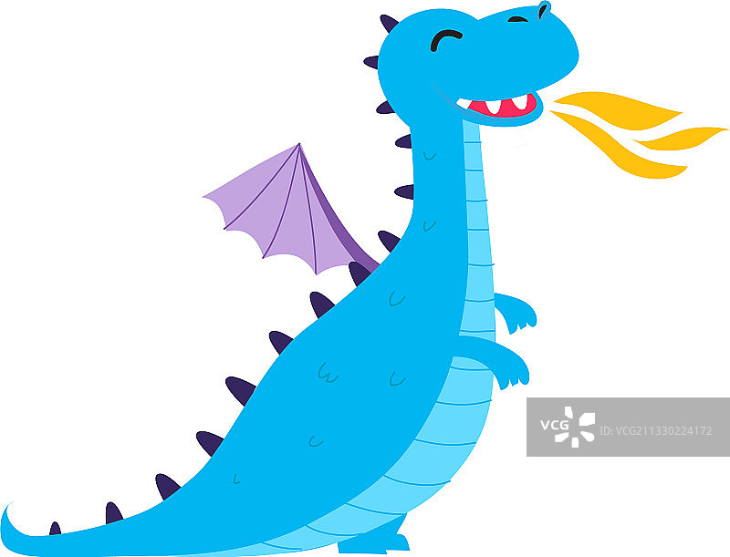 喷火的可爱蓝色小龙图片素材
