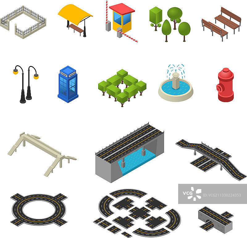 2.5D城市等距图标合集图片素材