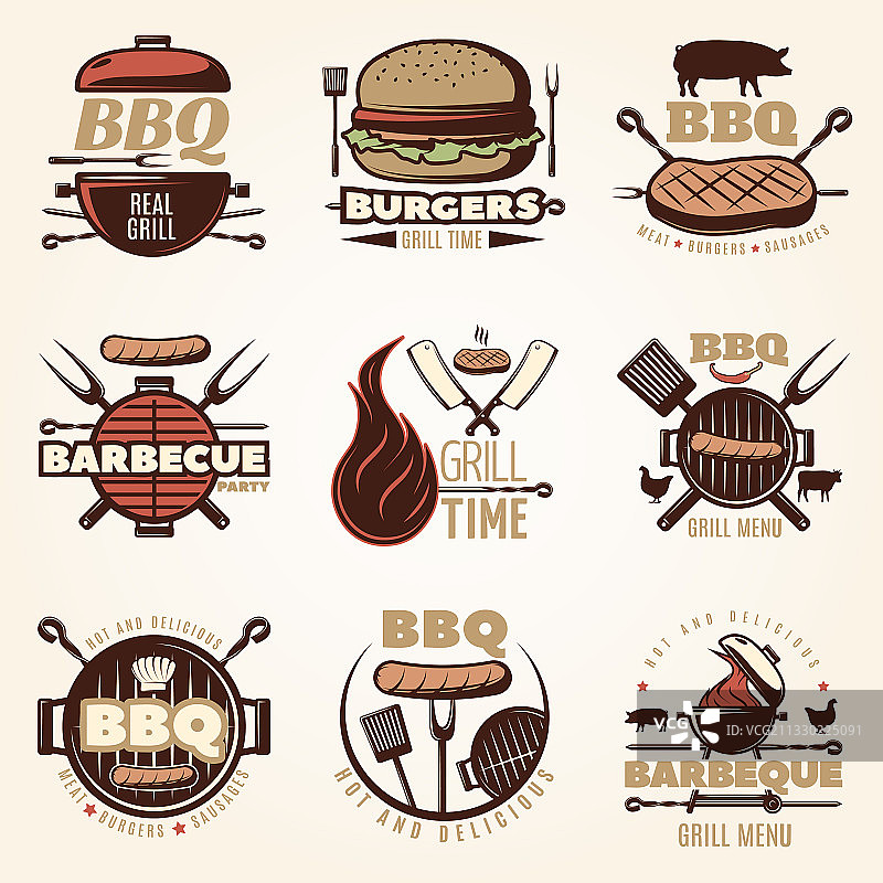 烧烤彩色标志合集图片素材