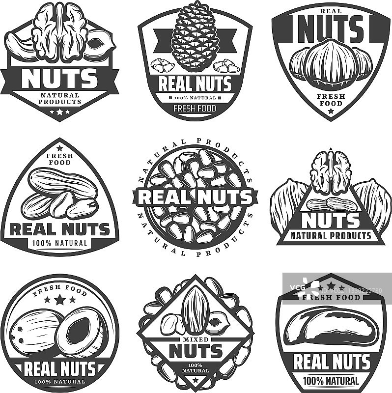 复古单色天然坚果标签合集图片素材
