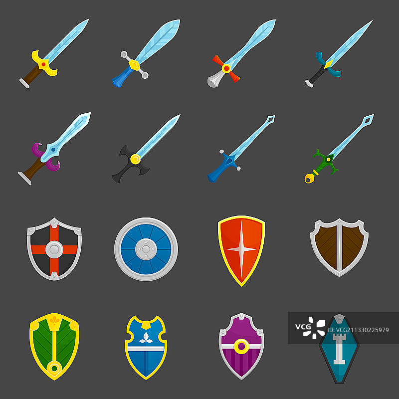 盾剑徽章图标集图片素材