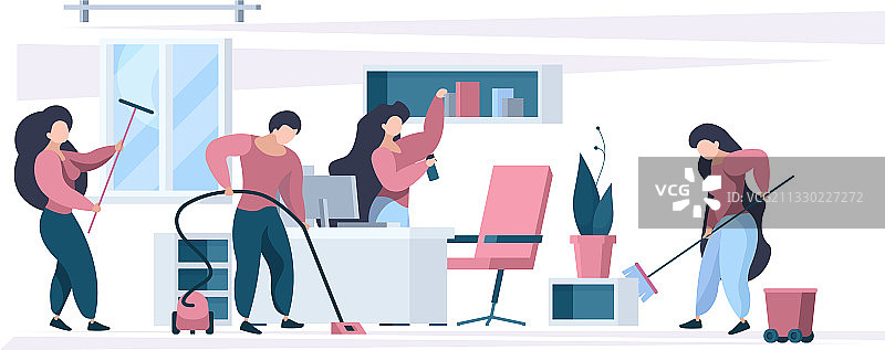 办公室清洁工人清洗图片素材