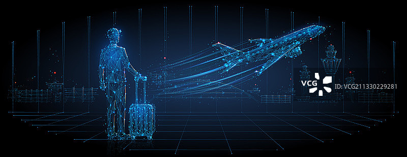 抽象低多边形乘客与飞机图片素材