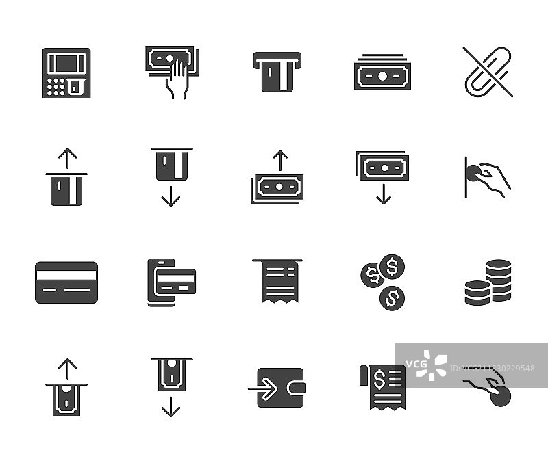 ATM机扁平图标集：取款存款图片素材