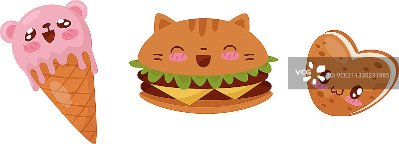 微笑的可爱汉堡和冰淇淋图片素材