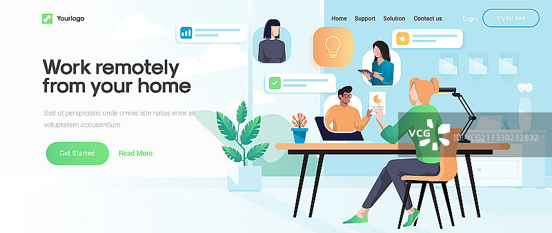 扁平现代设计：远程办公图片素材