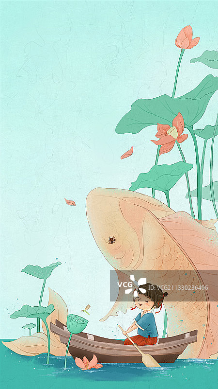 夏日荷花中游图片素材