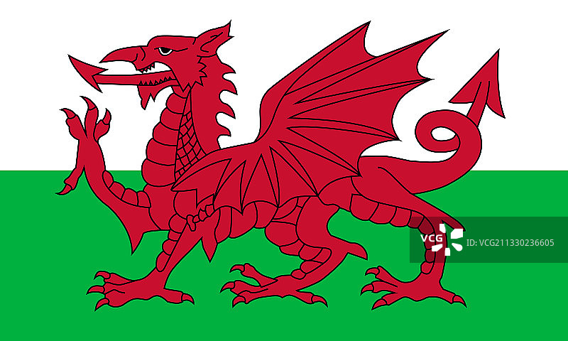 带有白色和绿色威尔士旗帜的红龙图片素材