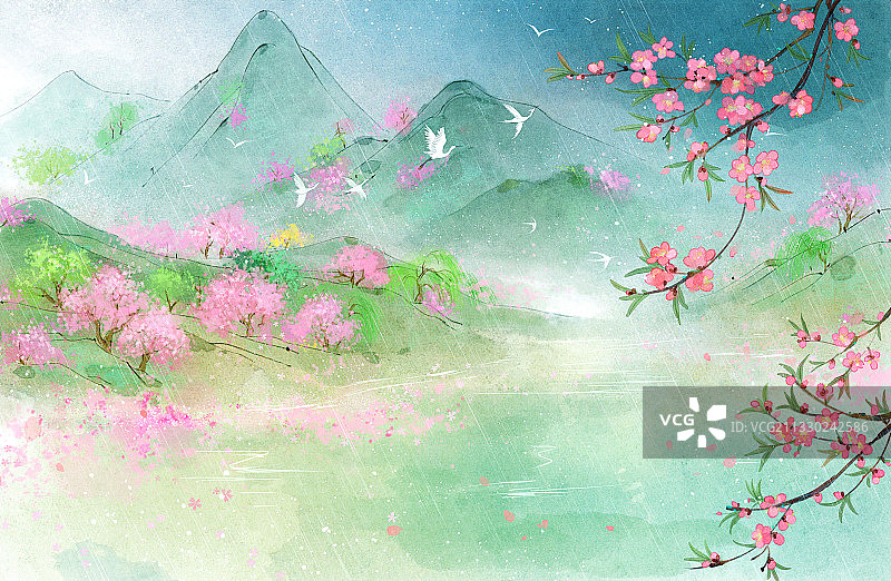 春天的风景插画图片素材