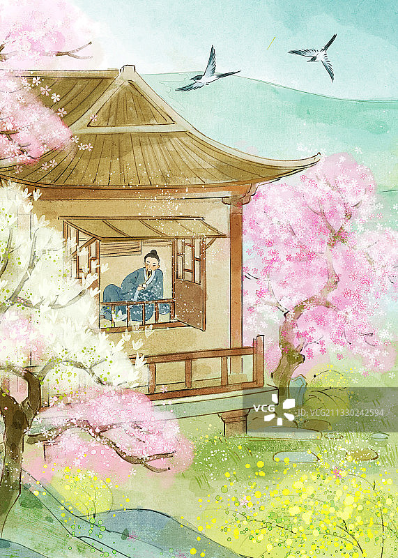 古诗词插画-临安春雨初霁图片素材