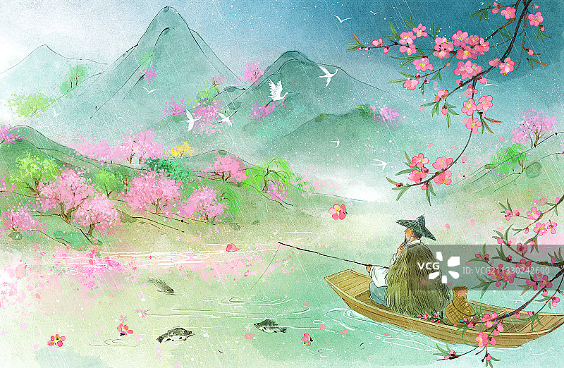 古诗词插画-渔歌子图片素材