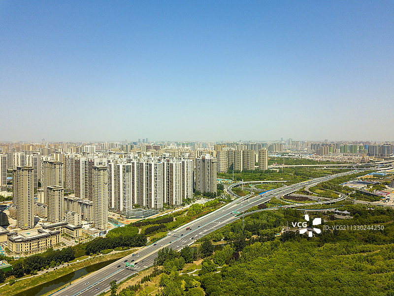 郑州机场高速与航海路互通立交桥航拍图片素材
