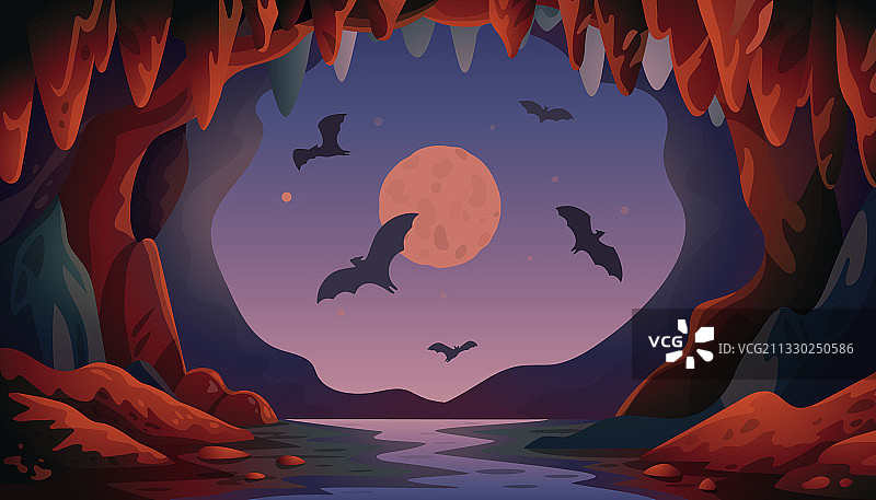 蝙蝠洞夜景全景图图片素材