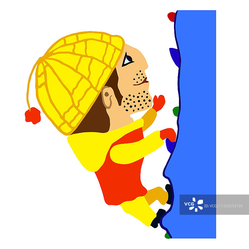 年轻微笑的登山者攀登岩石顶峰图片素材