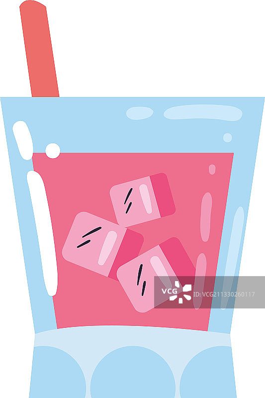 含冰块吸管的扁平风格鸡尾酒图标图片素材