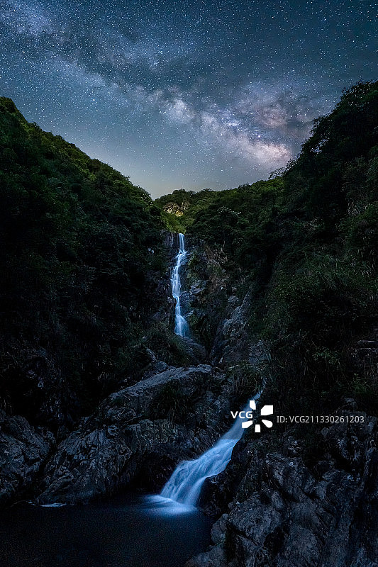 厦门自然风光：瀑布与星空图片素材